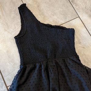 One shoulder swiss dot maxi dress